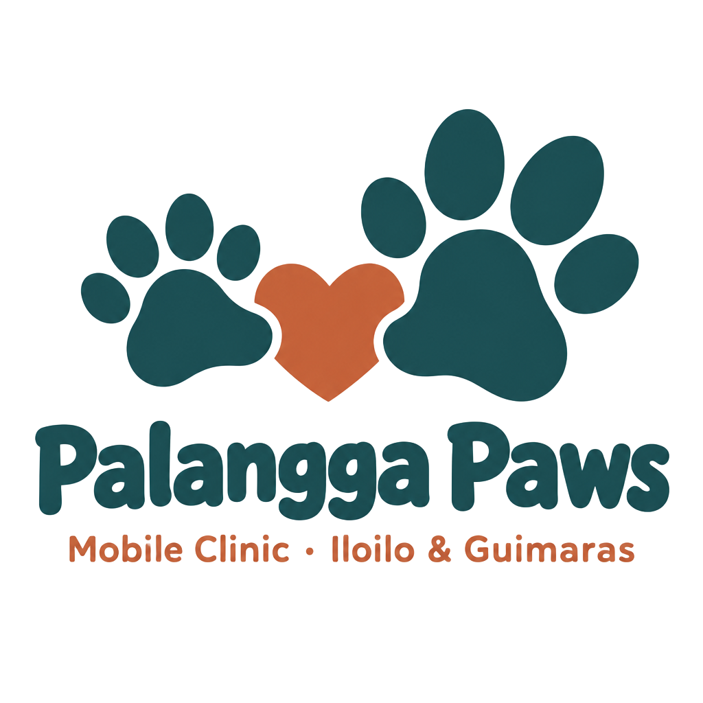 Palangga Paws Mobile Clinic logo: cat and dog paws holding a heart